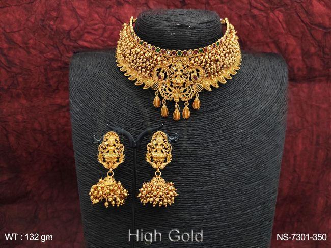 Beautiful High Gold Designer Stylish fancy Laxmi Design Choker Necklace Set — NS-7301-350