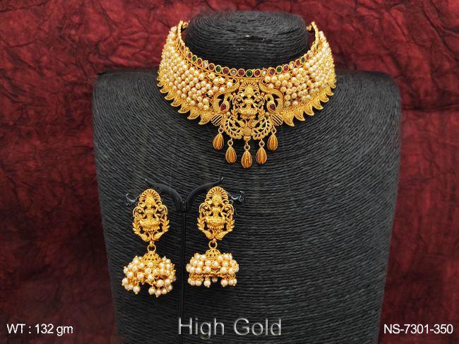 Beautiful High Gold Designer Stylish fancy Laxmi Design Choker Necklace Set — NS-7301-350