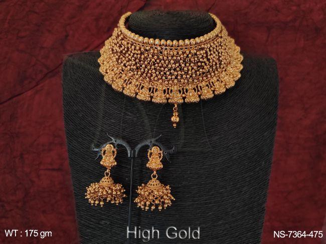 Beautiful Designer High Gold Polish Temple Jewelry Golden Ball Heavy Party wear Choker Necklace Set — NS-7364-475