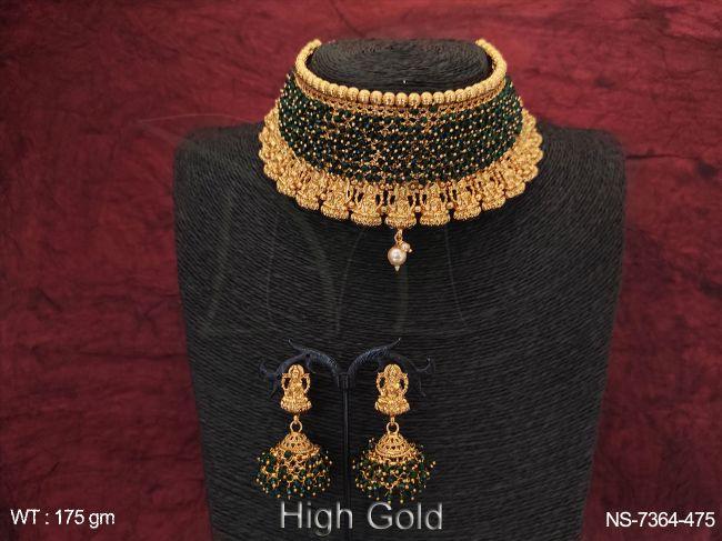 Beautiful Designer High Gold Polish Temple Jewelry Golden Ball Heavy Party wear Choker Necklace Set — NS-7364-475