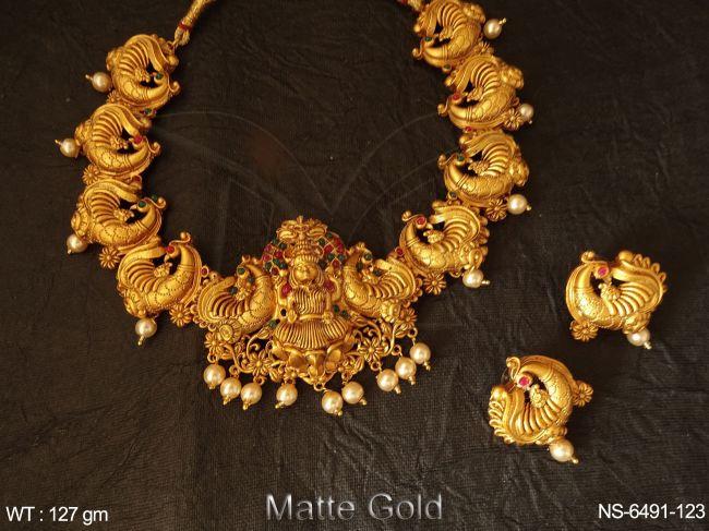 south indian peacock with laxmi mata temple necklace set