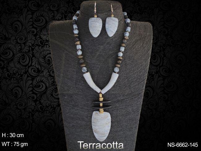 Textured Terracotta Necklace Set- — NS-6662-145
