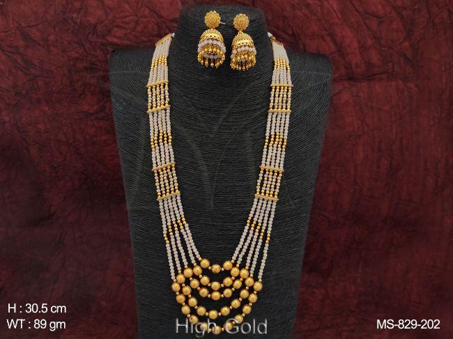 Beautiful Ethnic Beaded High gold Polish 5 Layer Fashion Long Mala Necklace