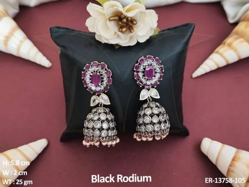 Black Rodium Polish Clustered Pearl Designer Wear Victorian Jhumka Earrings 