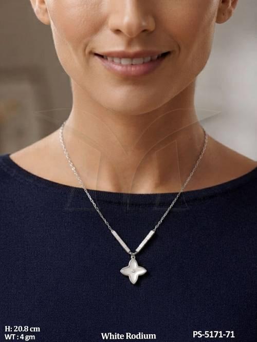 Western AD Butterfly Pendant Set White Rhodium Polish