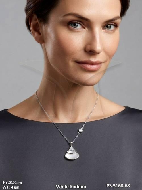 Fancy American Diamond Pendant Set White Rodium Finish