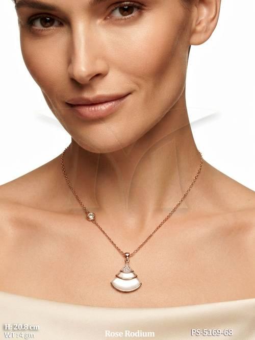 Fancy Designer AD Pendant Set Rose Rodium Finish
