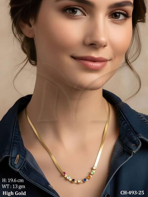 High Gold Colorful Stone Chain Necklace for Women