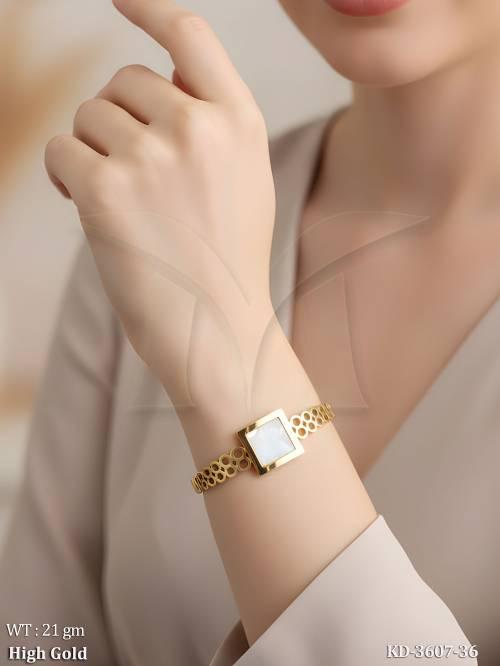 Designer Gold Kada with Square Stone Center