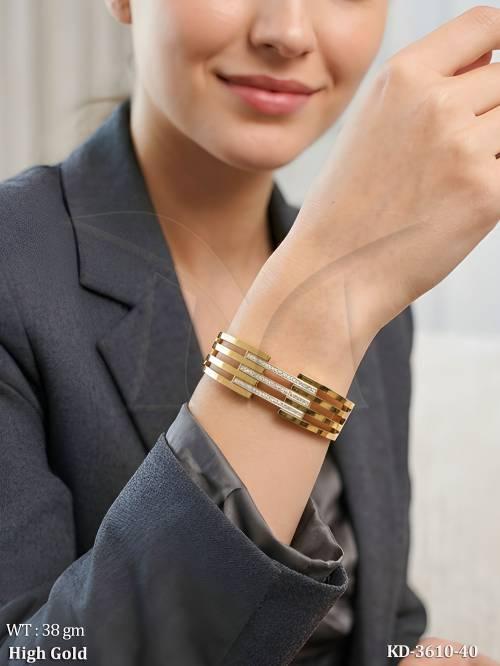 Elegant Gold Kada with Stone Studded Layers