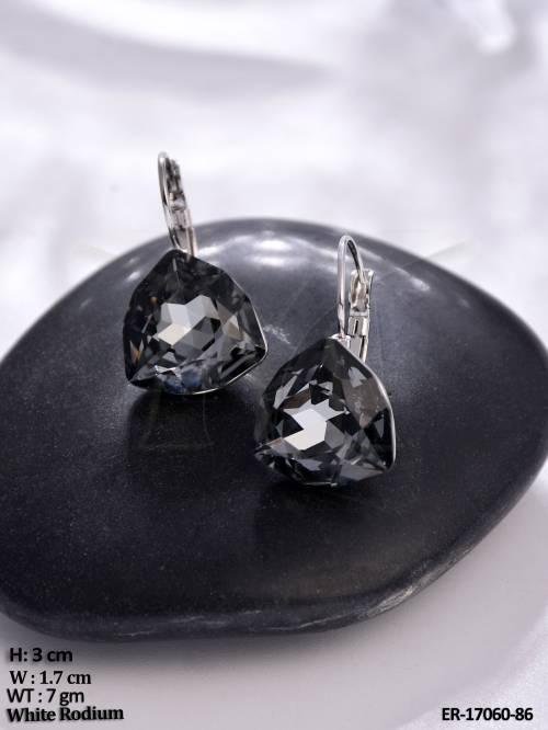 Designer White Rodium Polish  Fancy Full Stone Earrings   