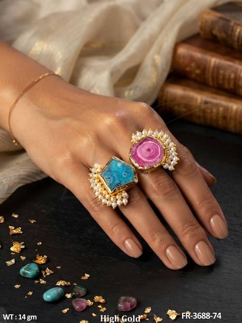 Natural Druzy Stone Pearl Finger Ring for Women