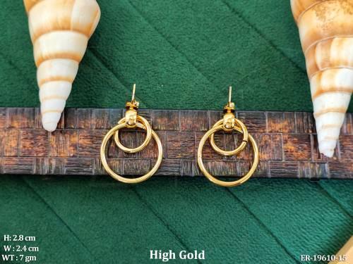 Designer Gold Earrings with Dual Ring Design