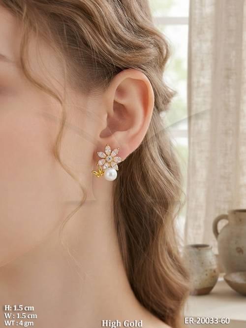 Elegant High Gold Flower Pearl Stud Earrings