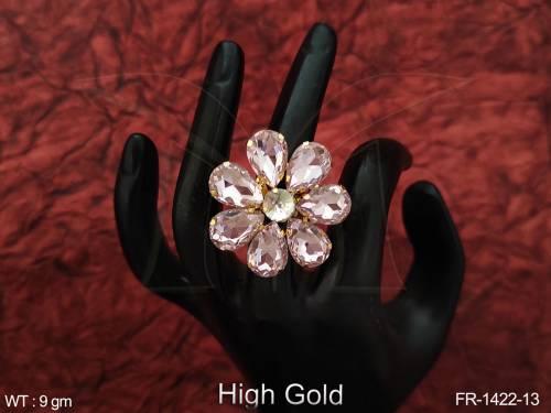 Flower Design Fancy Beautiful High Gold Polish Party wear Western Finger Ring