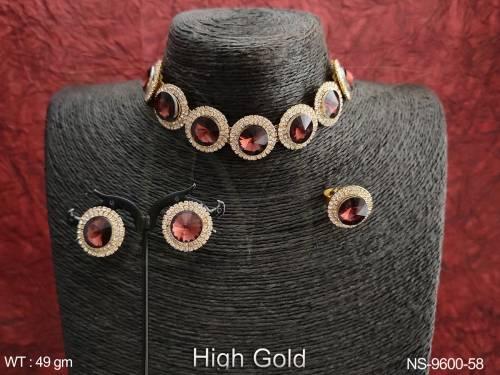 Full Stones High Gold Polish Designer Party wear Western Necklace Set