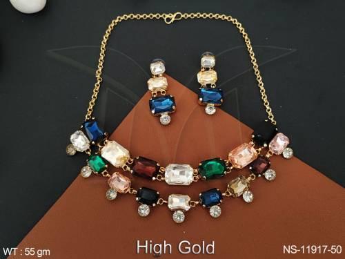 Western Jewelry High Gold Polish  Party Wear Fancy Design Short Necklace Set