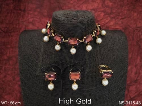 Beautiful High Gold Polish Designer Fancy Style Party wear Western Necklace Set