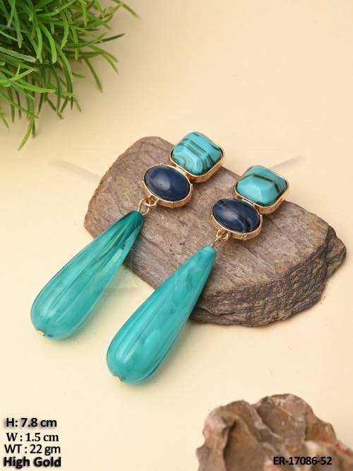 Stylish High Gold Teardrop Statement Earrings 